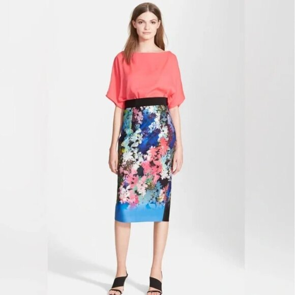 MILLY multi color floral print midi pencil skirt - Picture 9 of 9